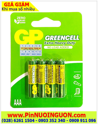 GP GreenCell 24G-U4 _Pin đũa AAA 1.5v GP GreenCell 24G-U4 Extra Heavy Duty chính hãng _Vỉ 4viên